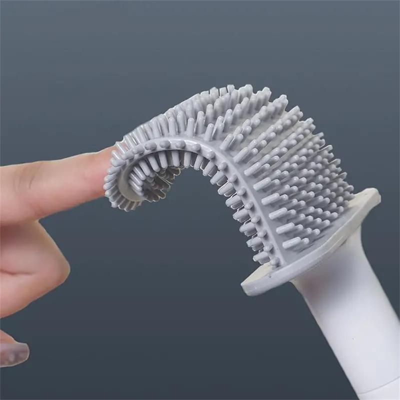 Product Introduction of Silicone Toilet Brush with Holder, 1 Count Wall Mounted Punch Free Toilet Brush with Handle, Bathroom Cleaning Tool, Bathroom Supplies 4
