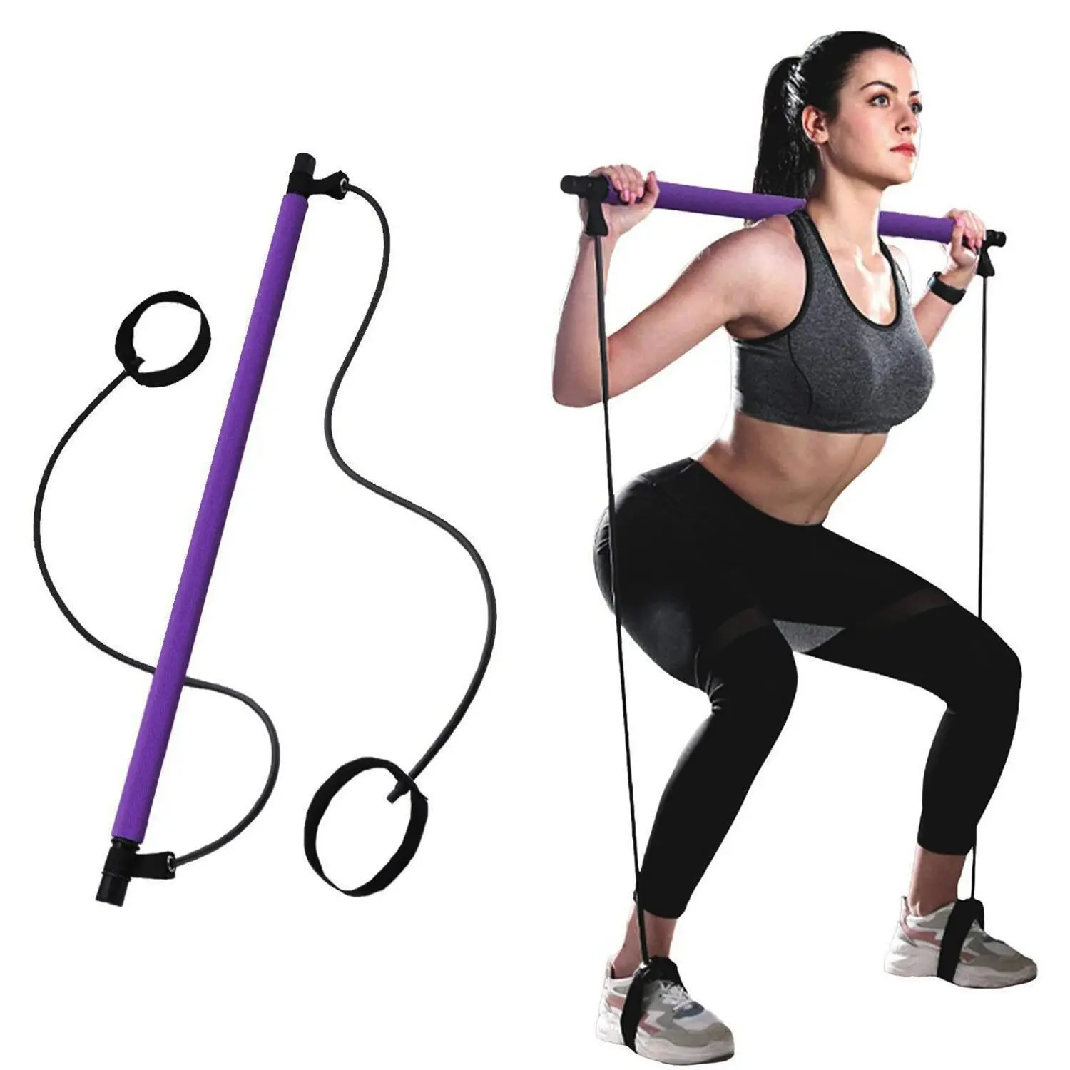 Yoga Pilates Resistance Band, Elastic Fitness Resistance Rope Stick for Full-body Workouts, Pilates Equipment for Home Gym, Gym Accessories
