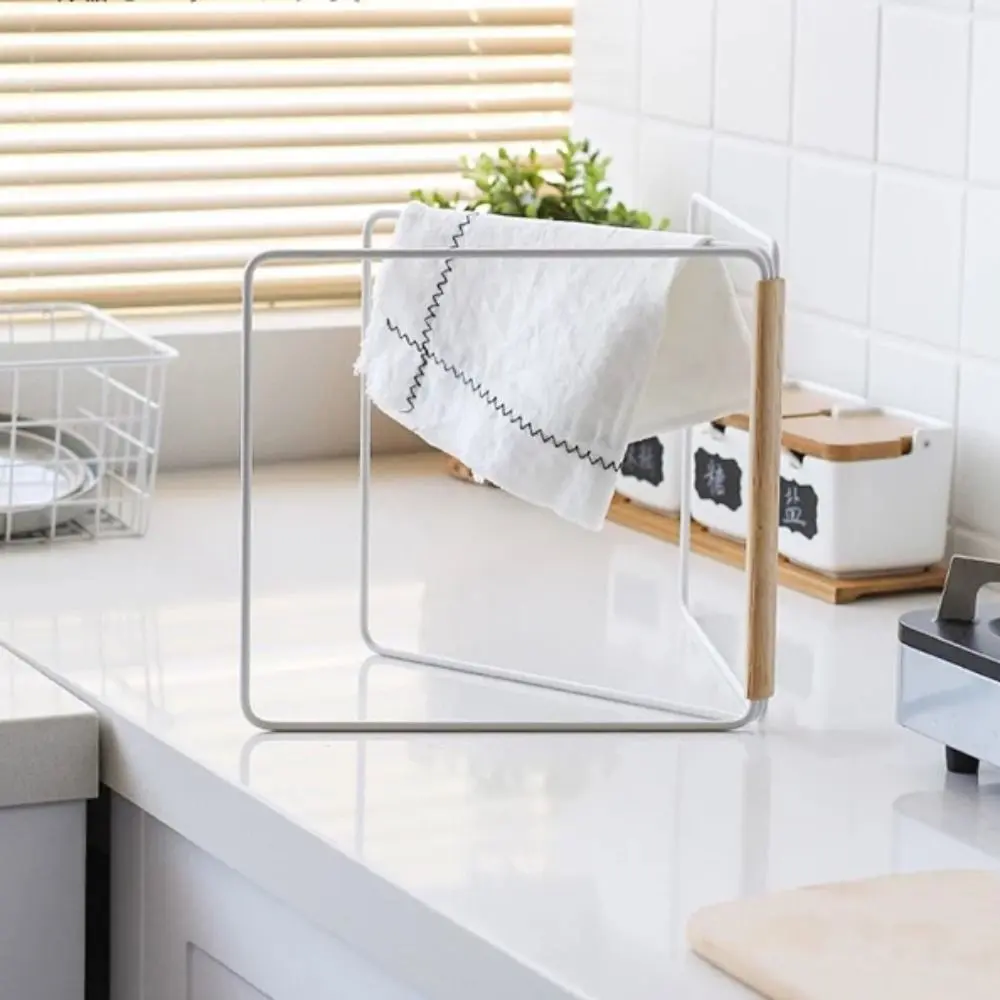 Portable Vertical Japanese Style Kitchen Towel Rack Stable Collapsible Towel Hanger Iron Rotatable Kitchen Rag Rack Countertop