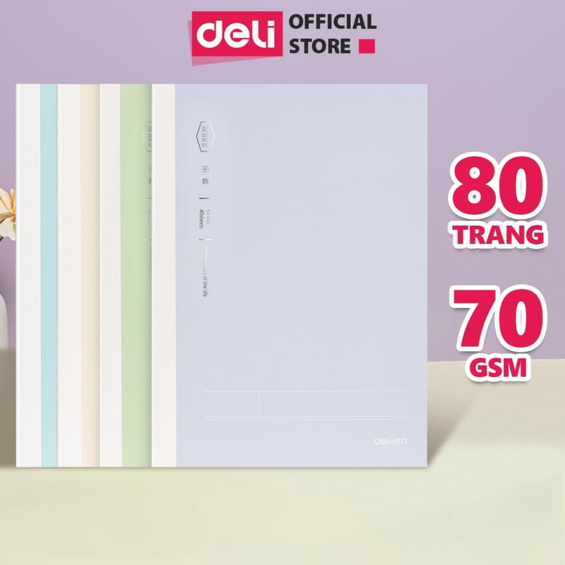 Tập Vở Kẻ Ngang 80 Trang Màu Pastel Deli -  A5/B5 Sổ khâu gáy ghi chú giấy chống lóa 70gsm, vở ghi chép học sinh