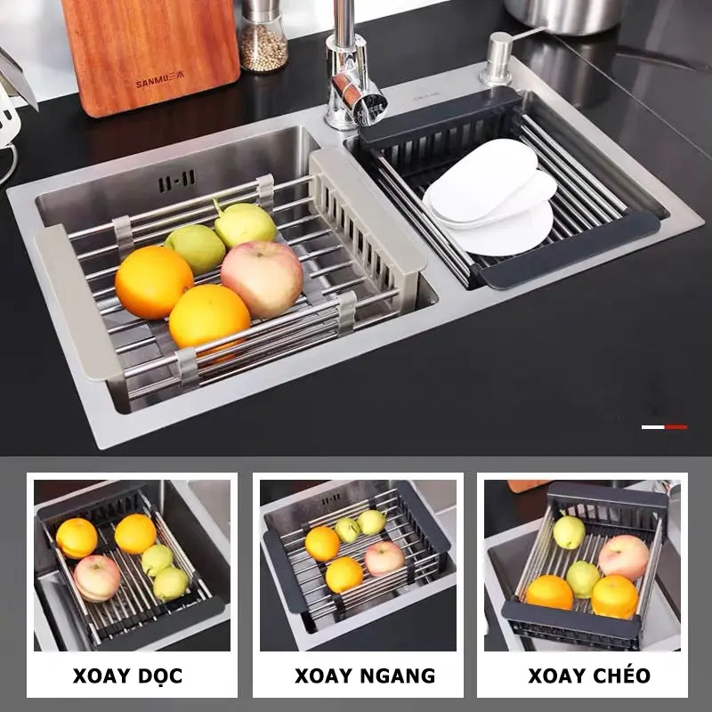 Rổ Gác Bồn Rửa Chén, Giá Inox Để Chậu Bồn Rửa Bát Đa Năng Chất Liệu Inox 304 Không Gỉ Có Thể Điều Chỉnh Kích Thước 4