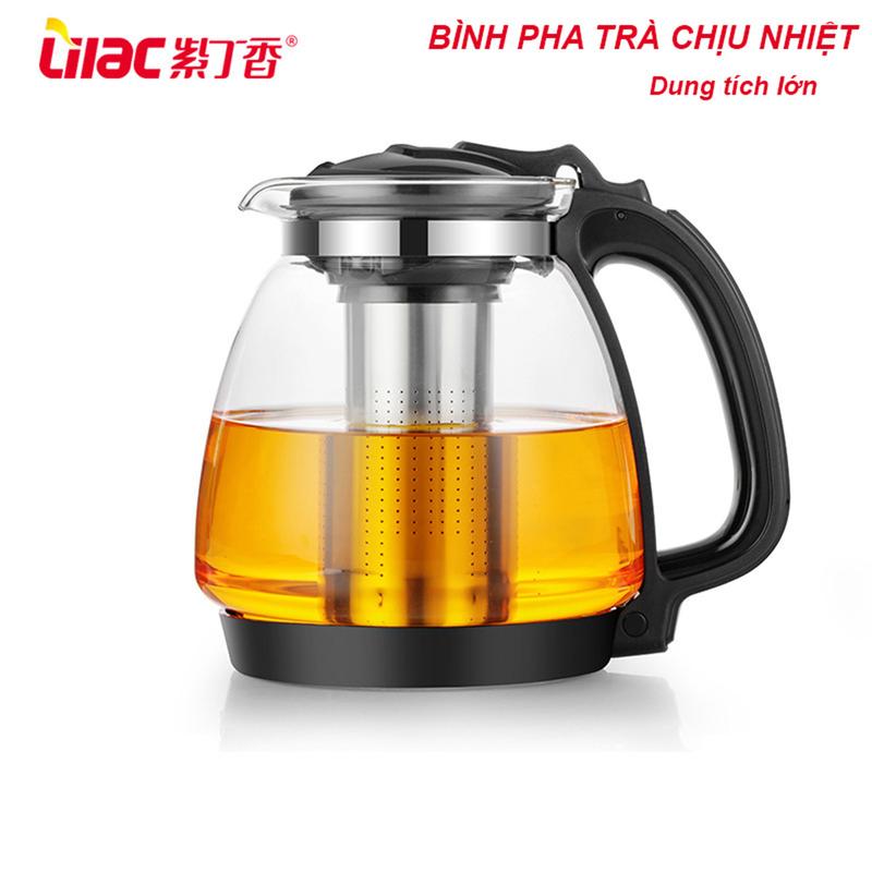 [Giá Sốc] Bình lọc trà thuỷ tinh chịu nhiệt Lilac S825, Ấm pha trà thủy tinh có Lõi lọc Inox 304; Dung tích 1350ml, 2000ml