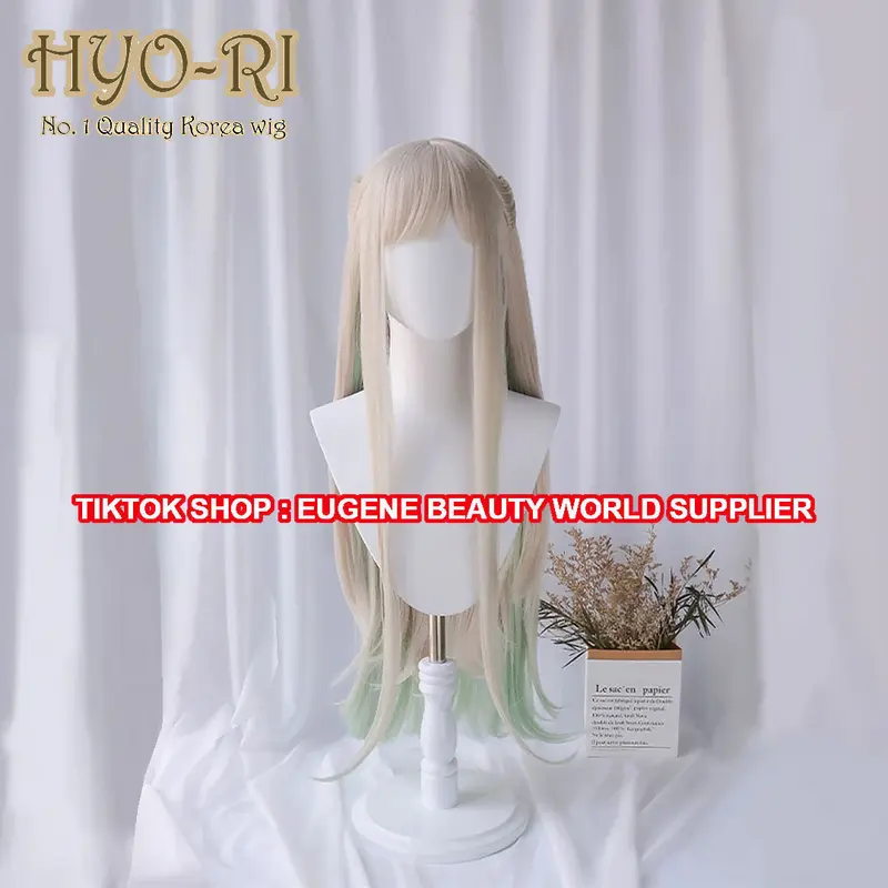 HYO-RI WIG : WIG NENE YASHIRO WIG YASHIRO NENE WIG NENE YASHIROU WIG YASHIROU NENE WIG COSPLAY ANIME JIBAKU SHOUNEN HANAKO KUN ANIME JIBAKU SHONEN HANAKO KUN WIG WANITA PANJANG LURUS PONI DEPAN OMBRE GREY GREEN ABU ABU HIJAU 0