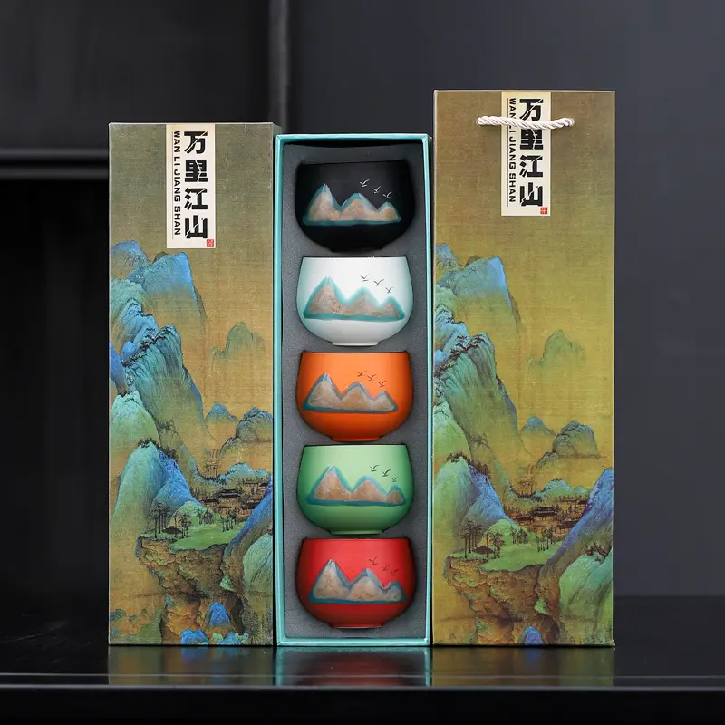 Bộ Cốc, Xu Hướng Trung Quốc Văn Hóa Và Sáng Tạo, Cốc Chủ, Bát Trà Gốm Sứ Wanli Jiangshan, Hộp Quà, Thích Hợp Cho Khai Trương Công Ty Và Quà Tặng Cuộc Họp Hàng Năm 0