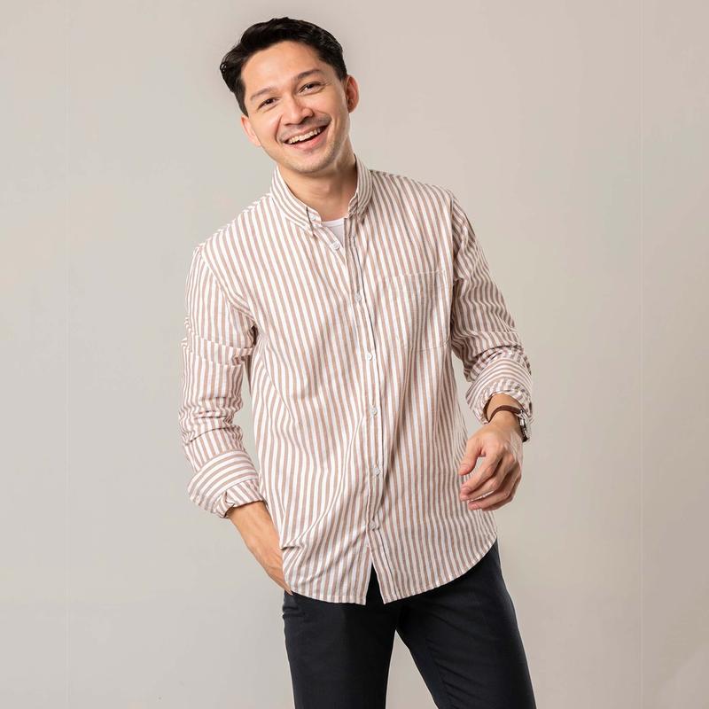 Kemeja Pria Garis WOODCUTTER Basic Butcher Stripe - Brown Lengan Panjang 3