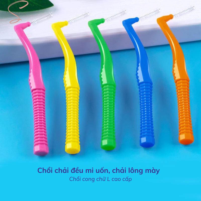 Set 5 Chổi chải đều mi uốn chải lông mày - Chổi cong chữ L cao cấp 