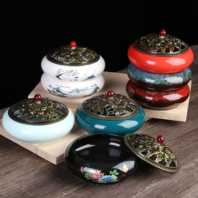 Lư xông trầm loại lớn cắm nhang muỗi nhang khoanh nụ chất liệu sứ tráng men XM01 kèm 1 đến để nhang muỗi