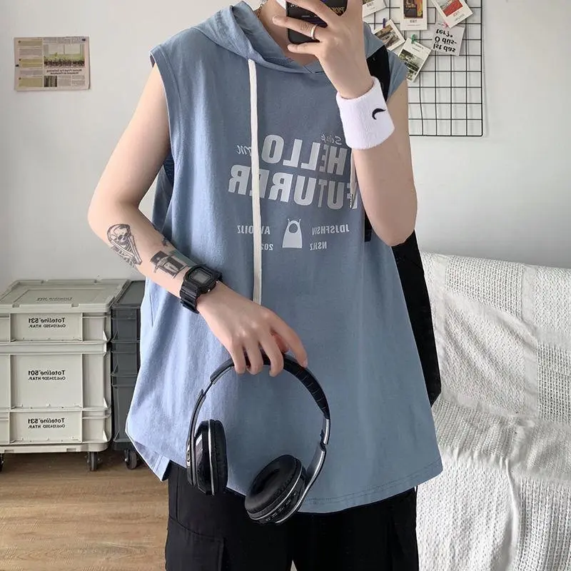 Áo Vest Không Tay Có Mũ Trùm Đầu, Bộ Sưu Tập Mùa Hè Của Nam Giới, Thể Thao, Thể Dục, Bóng Rổ, Áo Ba Lỗ, Áo Phông, Hợp Xu hướng, Dáng Rộng Rãi, Thường Ngày, Áo Đôi, Bộ Sưu Tập 10k, [Người Sưu Tập]