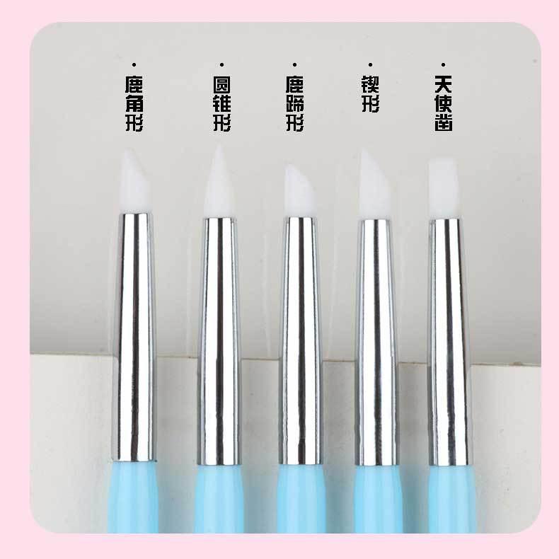 5Pc Silicone Nail Art Dotting Pen Rhinestone Aplicator Dual Heads Acrylic Handle Manicure Emboss Carving Polish Sculpture Tool 7
