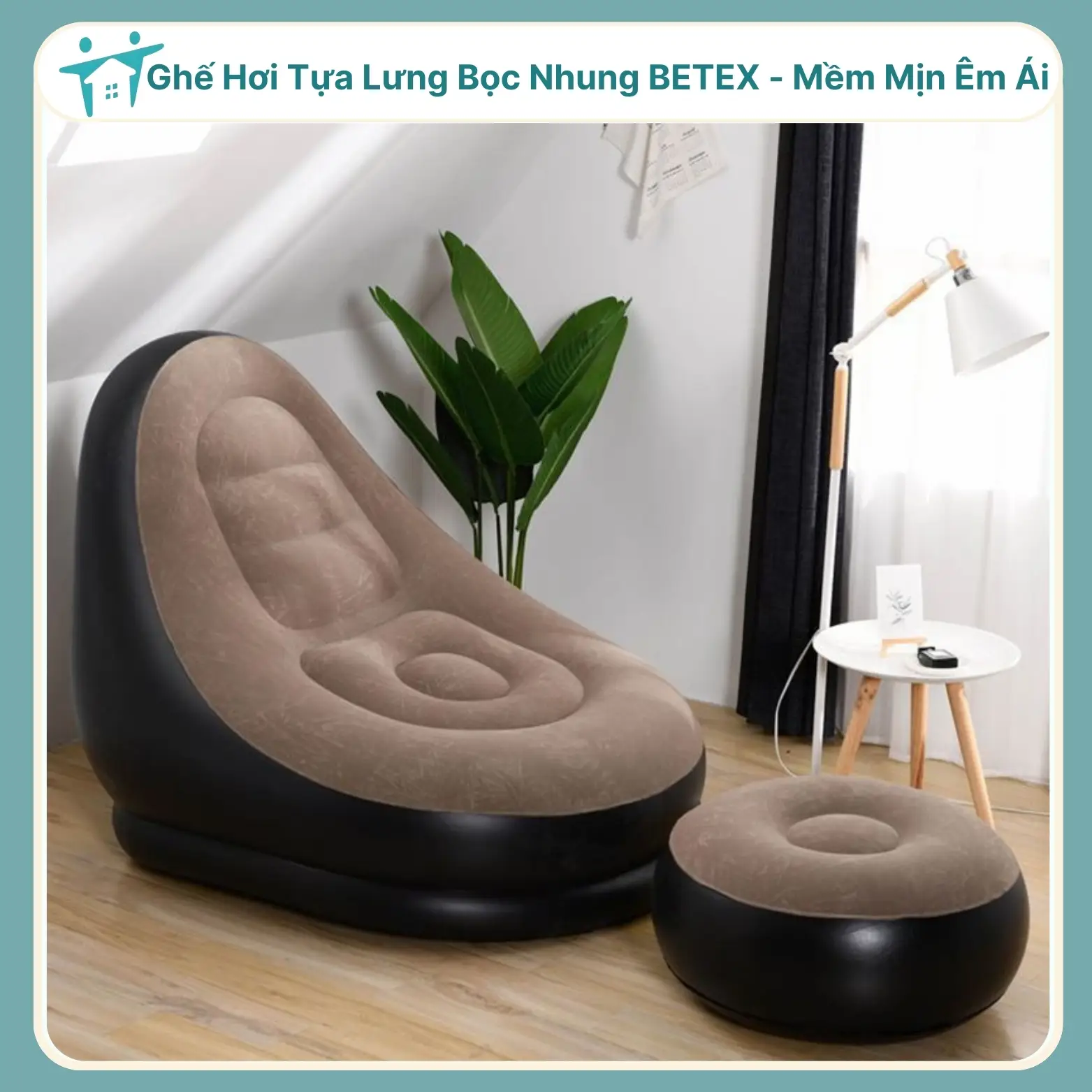 [Có Bảo Hành] Ghế Hơi Tựa Lưng Bọc Nhung BETEX - Mềm Mịn Êm Ái, Có Đệm Hơi Lót Chân Cao Cấp Chịu Trọng Tải 150kg - Tiết Kiệm Không Gian Dễ Di Chuyển