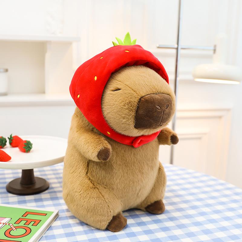 Gấu bông Capybara siêu mềm Gấu Bông Chuột Lang - Capybara Đội Mũ Dâu Mềm Mại Đáng Yêu Thú Nhồi Bông Đồ Chơi Thú Bông Toy Voi Phát Nhạc