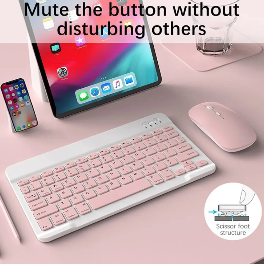 Bộ Chuột Và Bàn Phím Bluetooth Không Dây, 10 Inch, Nhiều Màu Sắc, Tương Thích Với Android, iOS, iPad Và Macaroon, Thích Hợp Cho Máy Tính Bảng Phụ Kiện