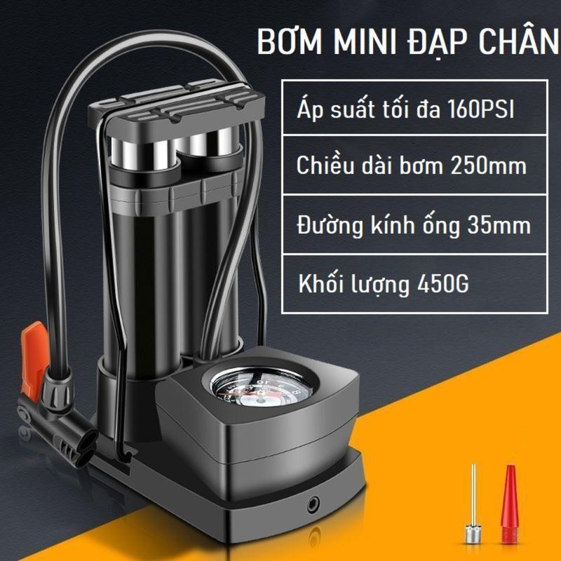  Máy bơm không khí vận hành bằng chân ống đôi áp suất cao Bơm xe máy xe đạp nhỏ gọn đầu van đa năng Bơm Xe Đạp Áp Suất Cao 