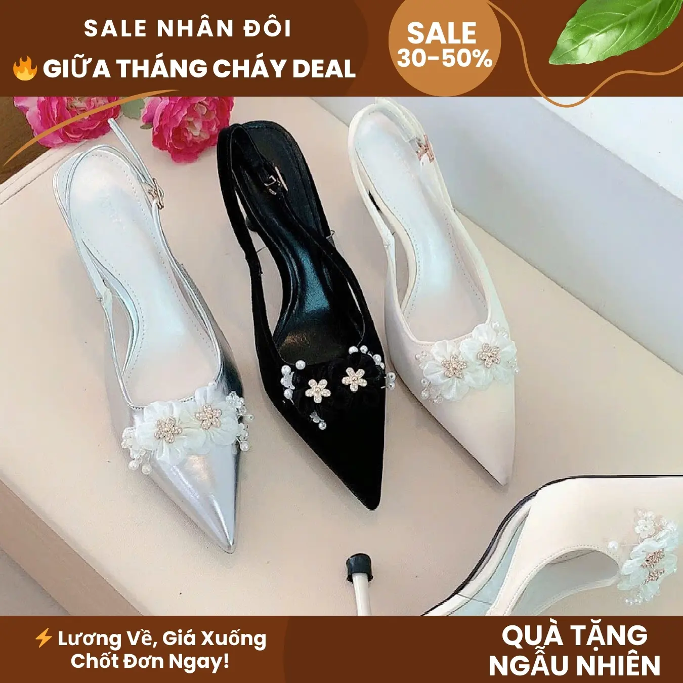(TẶNG HỘP GIÀY) Giày cao gót 7p, Sục quai hậu gót nhọn 7p SH721 , giày cưới, đi làm siêu xinh - MIỄN SHIP - Dành cho nữ - DéP đi chơi, đi làm thoải mái
