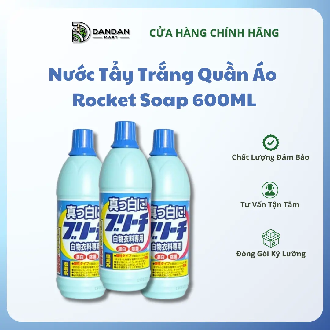 Nước Tẩy Trắng Quần Áo Rocket 600ml Nhật Bản – Đánh Bay Vết Bẩn, Giữ Áo Quần Trắng Sáng