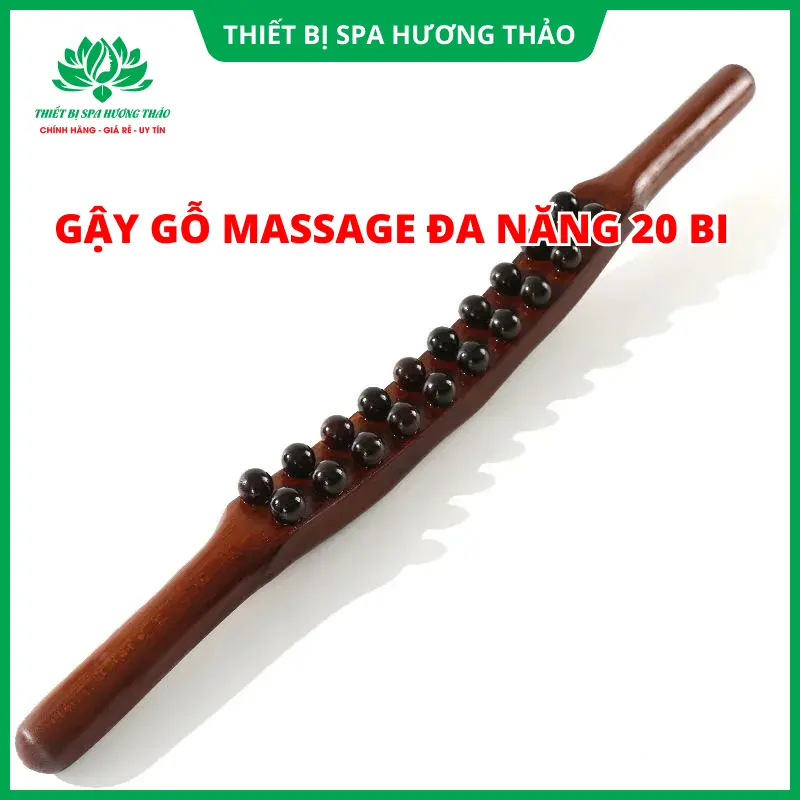 Gậy massage gỗ carbon lưng, bụng, mặt, chân 2 hàng 20 bi 0
