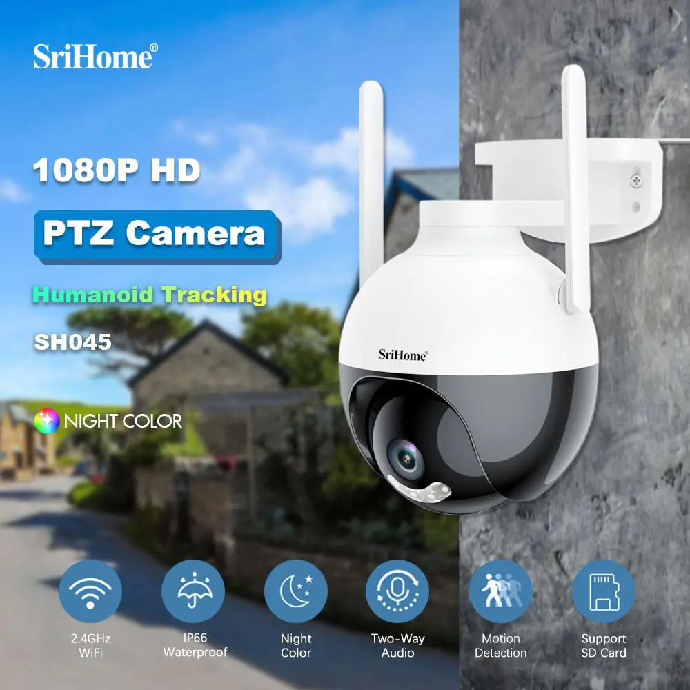 Camera Srihome Wifi Không Dây Ngoài Trời SH045 xoay 360 - đàm thoại 2 chiều