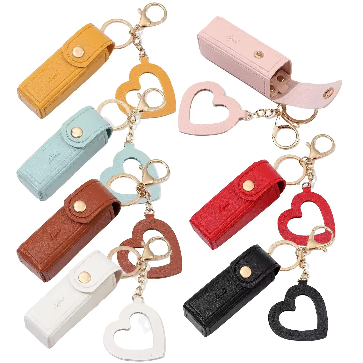 Portable Lipstick Holder with Love Keychain, 1 Count Mini Lipstick Storage Case with Heart Shaped Mirror, Makeup Organizer for Women Girls