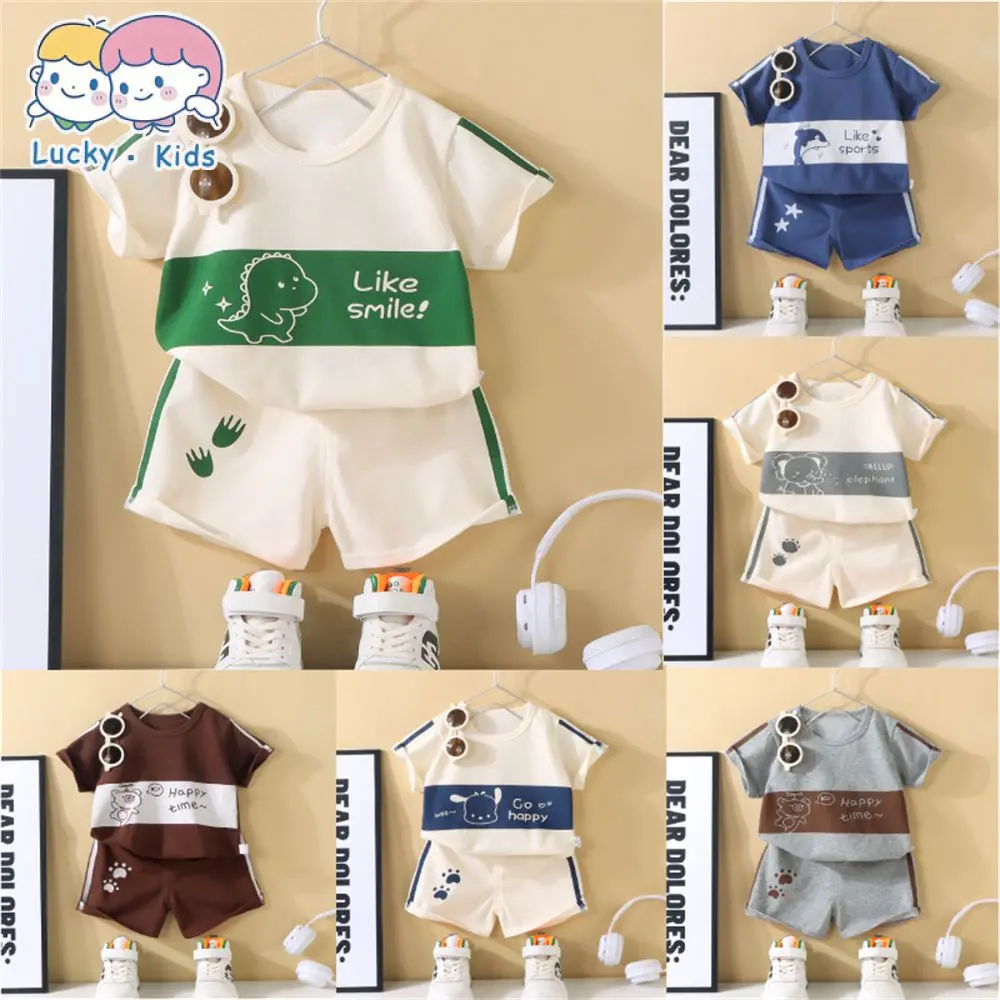 Boys Baby & Kids Short Sleeved Terno Cotton Fabric Cartoon Summer Outfit Indoor Outdoor Wear Casual Pullover Shorts set Sando for 0-6 Years clothes