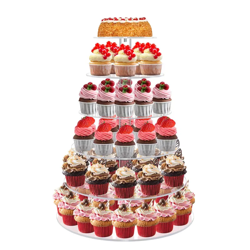 6 Tier Cupcake Stand, 1 Count Acrylic Cupcake Tower Display Stand, Cupcake Holder for Birthday Wedding Party Decoration, Ornaments 0