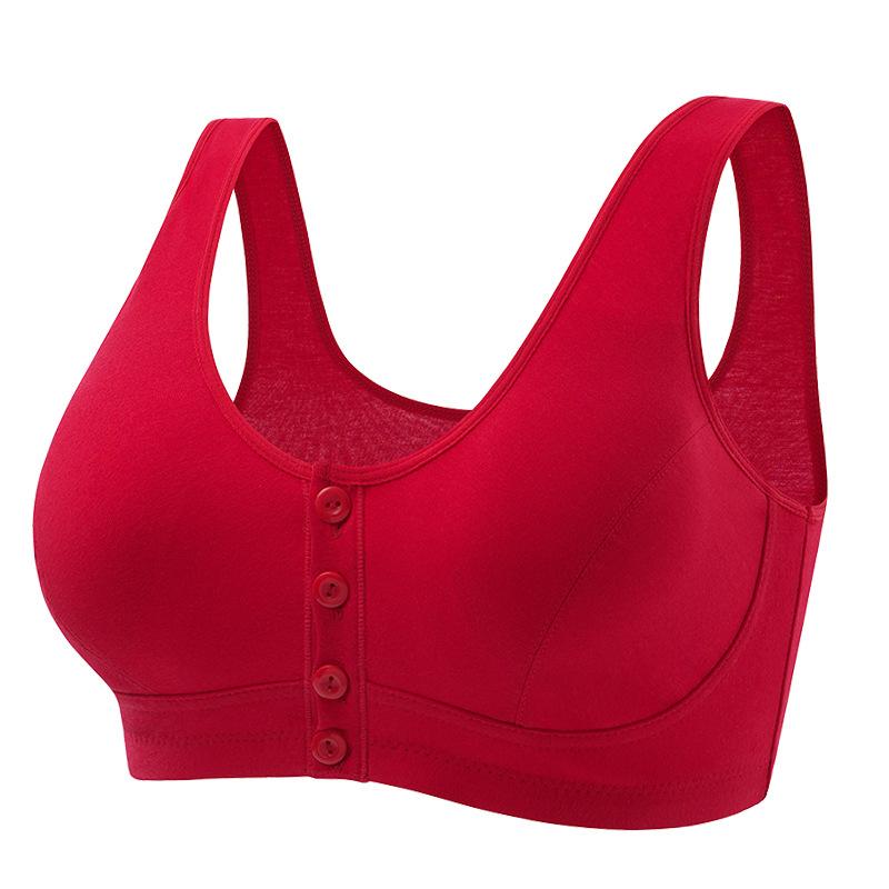 Solid color front button bra, insertable piece, button bra, soft cotton plus size vest style bra, women's middle-aged and elderly bra 5