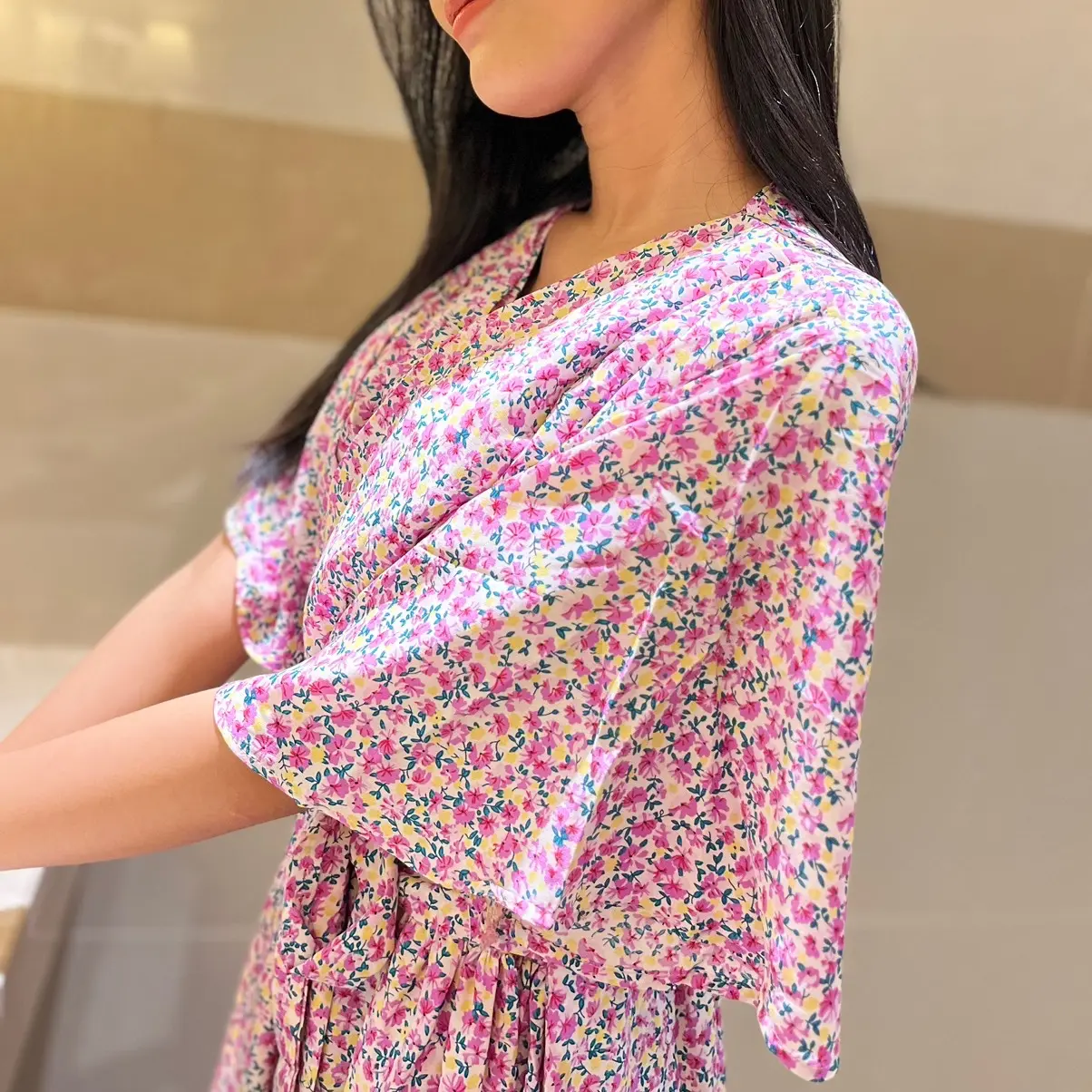 DRESS SULTAN KOREAN STYLE DRESS VINTAGE V-Neck Slim-fitting Bunga