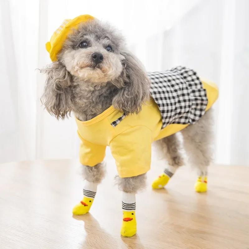 4Pcs Cute Pet Dog Socks with Print Anti-Slip Cats Puppy Shoes Paw Protector Products for Small Breeds Spitz York Dogs Chihuahua 2