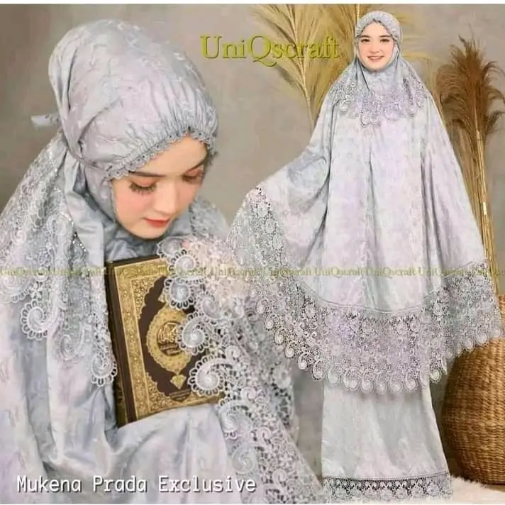 MUKENA SUTRA PARIS PRADA PREMIUM RENDA KEONG ORI WARNA MUKENA JUMBO