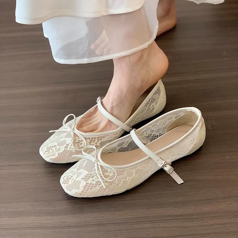 Giày Mary Jane, Thắt Nơ Phẳng, Phong Cách Thanh Lịch, Giày Nữ, Hàng Mới Về Năm 2025, Giày Múa Ba Lê Lưới Thoáng Khí, Thích Hợp Cho Mùa Hè 0