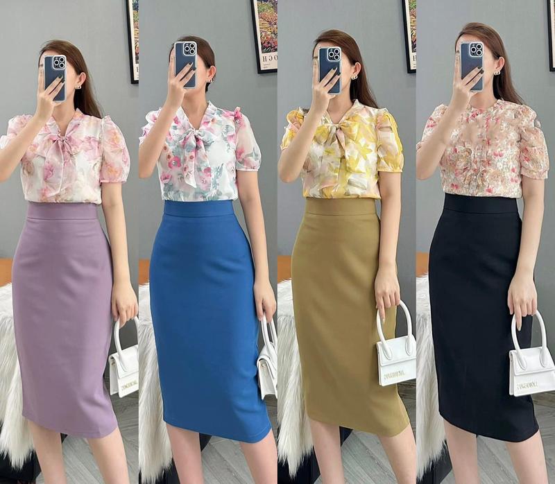 Chân váy Susuclothing dáng bút chì trơn 2 lớp có lót xẻ sau cơ bản dài qua gối 70cm BC68 - Nữ - Women Nhung Voi