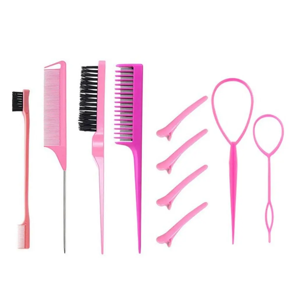 Set Sikat Penggayaan Rambut Plastik, 10Pcs, Sikat Ekor Tikus Baharu, Berus Rambut Menggoda, Berus Tepi, Alat Ekor Rambut, Sikat Menggoda Tiga Kali