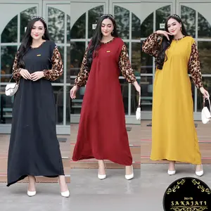 GAMIS DRESS CRINCKLE KOMBINASI RAYON SUPER/DRESS CRINCKLE RAYON/DRESS SUPERRCRINKLE Cantik Karet Motif Muslim Panjang Zipper