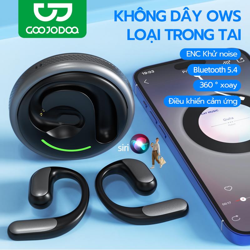 Tai nghe không dây Bluetooth Goojodoq cảm ứng AI Smart OWS Bluetooth 5.4 Hộp sạc kim loại Nhét Tai Nghe Nhạc Earphone Silicon