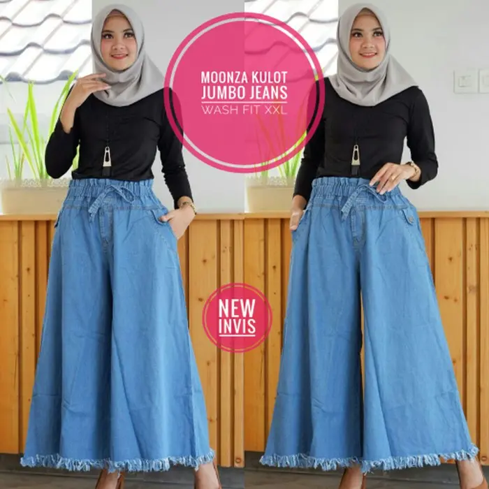 KULOT JEANS RAWIS WANITA MUAT BB 40-100 KG Melar Nyaman Panjang Celana Kulot Jumbo Rawis Karet Soft 3