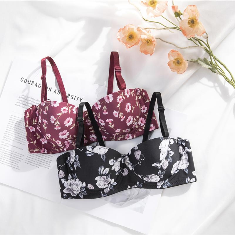 Product Introduction of 【BUY 1 TAKE 1】Fanry Floral Printed Wired Push Up Bra Removable Strap Womenswear 24