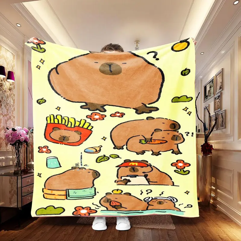 Cute Capybara Pattern Blanket, Soft Warm Throw Blanket, Air-conditioned Room Blanket, Warm Nap Blanket for Home Office Travel 0
