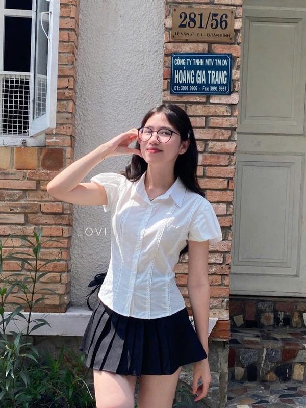 Áo sơmi tay phồng phối ren hack eo cho nữ AMO SHIRT- LOVI