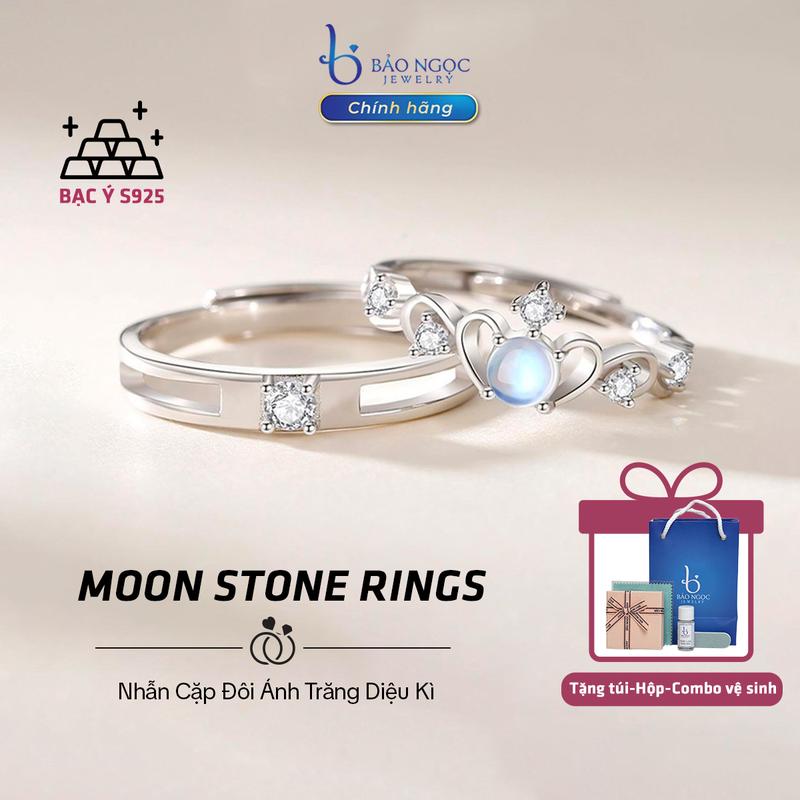 Nhẫn đôi bạc 925 chính hãng - Moon Stone Ánh Trăng Diệu Kì Freesize Điều Chỉnh Kích Cỡ Quà Tặng Người Yêu Ý Nghĩa nhẫn bạc cho cặp đôi nhẫn đôi bạc nhẫn bạc 925 - ND2893 trang sức bạc chính hãng Bảo Ngọc Jewelry