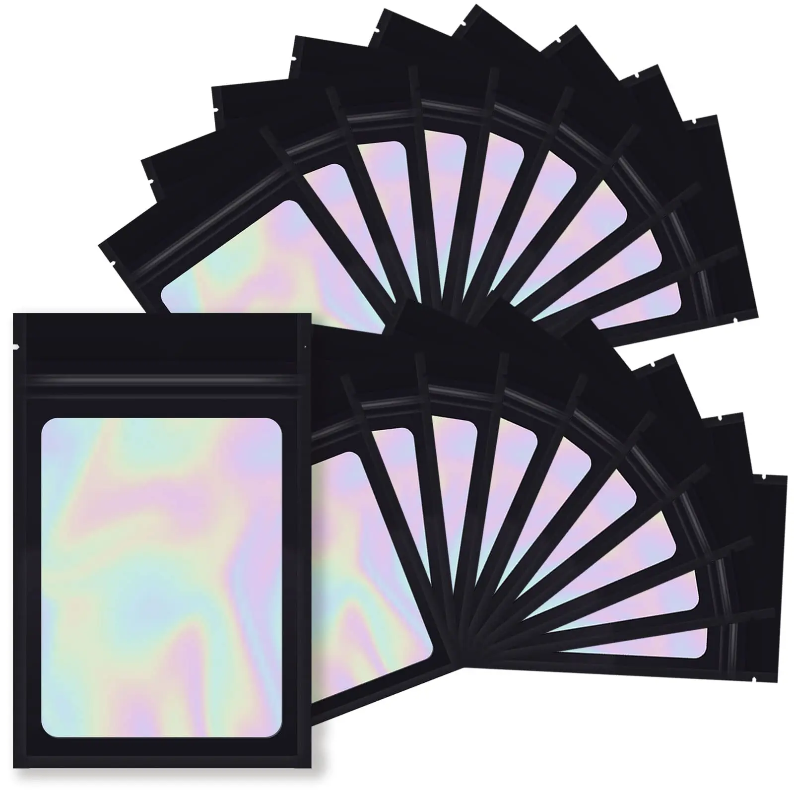 Holographic Resealable Bag, 100pcs Zipper Food Storage Bag, Plastic Packaging Pouch for Party Favor Food Candy Jewelry Lip Gloss, Nice Pouches, Travel Accessories