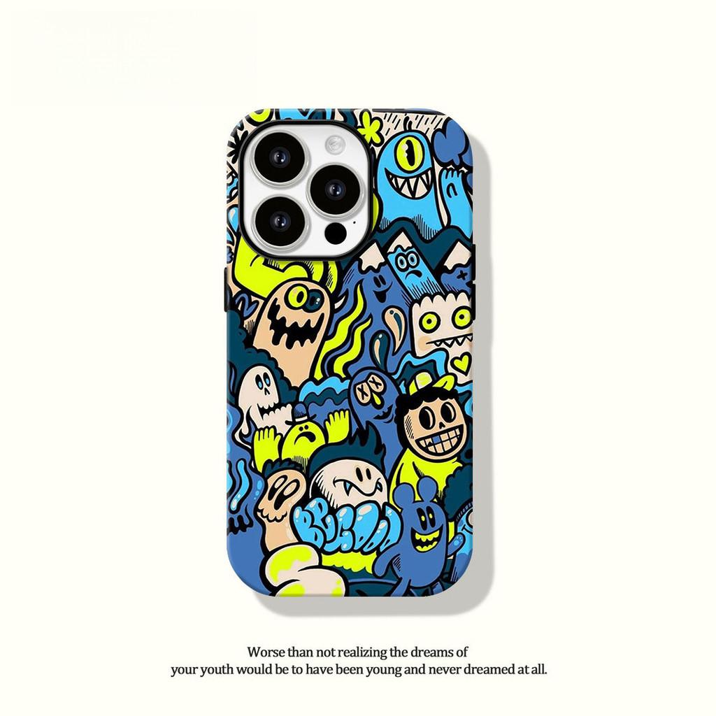 เคสโทรศัพท์สองในหนึ่งเดียว ดีไซน์กราฟฟิตี้ตลก เท่ อินเทรนด์ เข้ากันได้กับ iPhone 16Pro, 15ProMax, 14