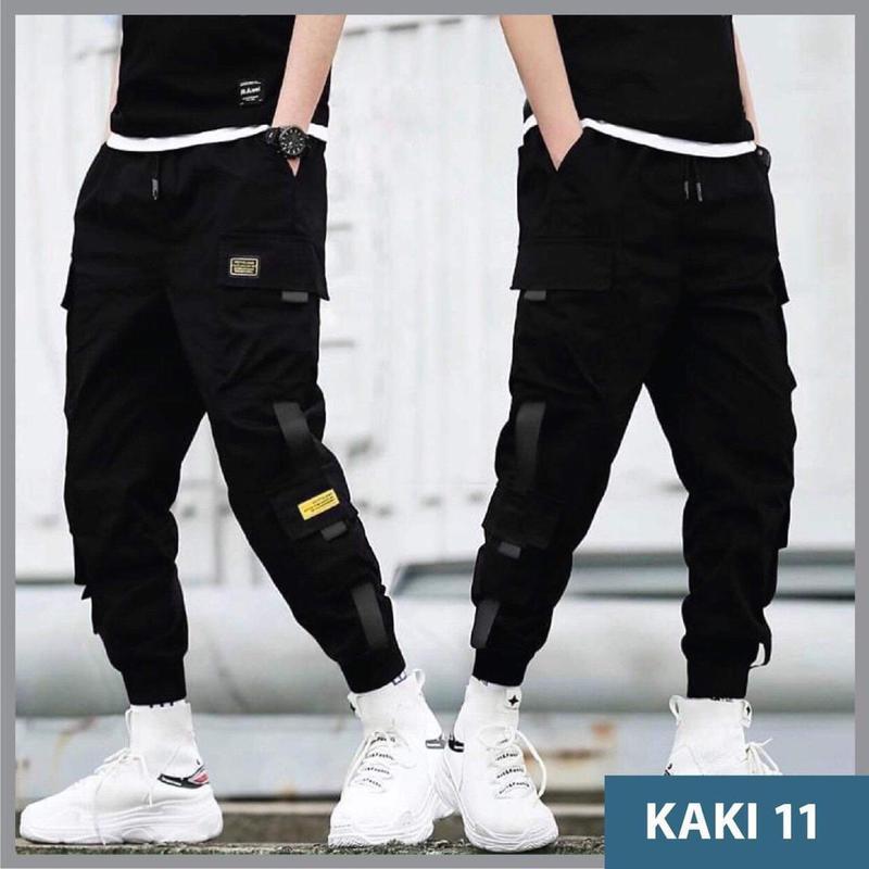 Quần Jogger Nam ống bó túi hộp túi màu đen, Chất kaki phong cách thời trang -KK11