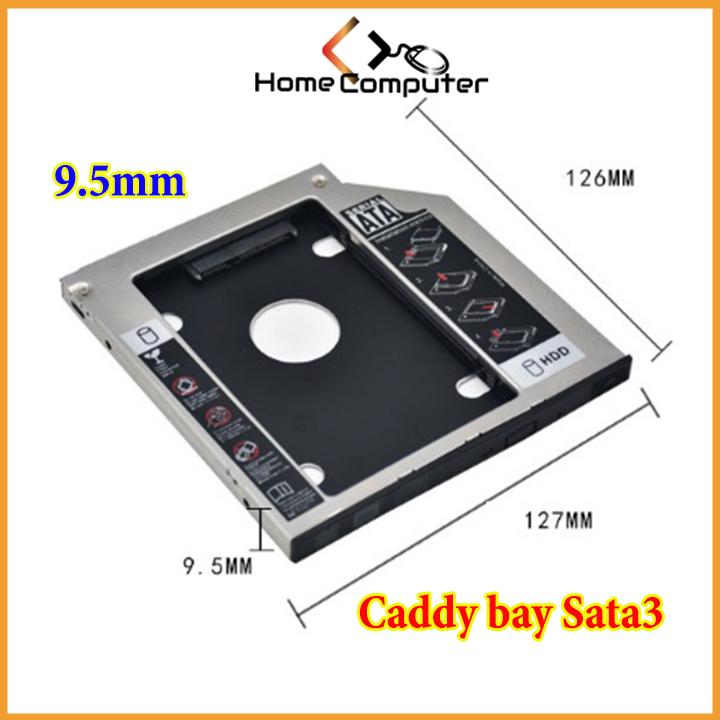 Caddy Bay HDD SSD SATA 3 mỏng 9.5mm, Khay ổ cứng thay thế ổ DVD vỏ nhôm, nhựa
