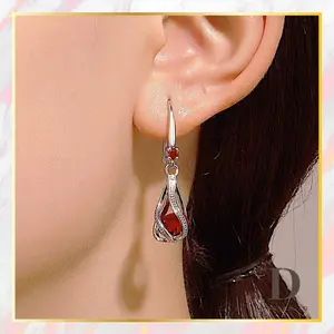 Anting Tindik Kait Juntai Model Air Jatuh dengan Bola Kristal Berwarna Acara Pernikahan Elegan Aksesoris Fashion