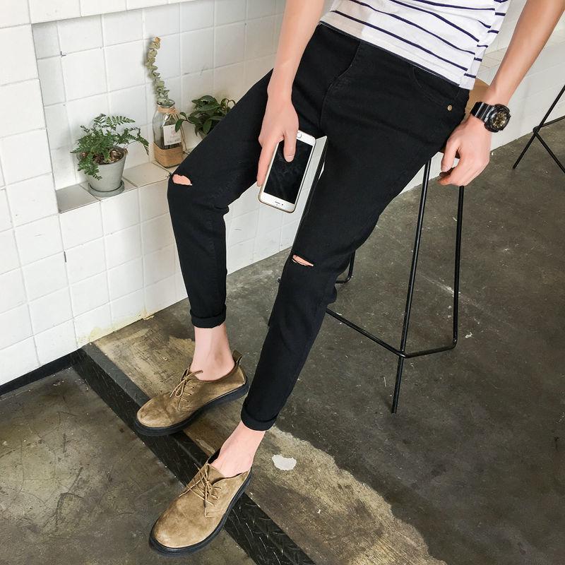 Quần Dài Jean Thương Hiệu Thời Trang Phong Cách Hàn Quốc, Dành Cho Nam Giới, Bộ Sưu Tập Thu Đông, Hàng Mới Về, Dễ Phối Đồ, Hợp Xu hướng, Mỏng Vừa Vặn, Rách, Cổ Điển Đặc Biệt, Quần Thường Ngày 6