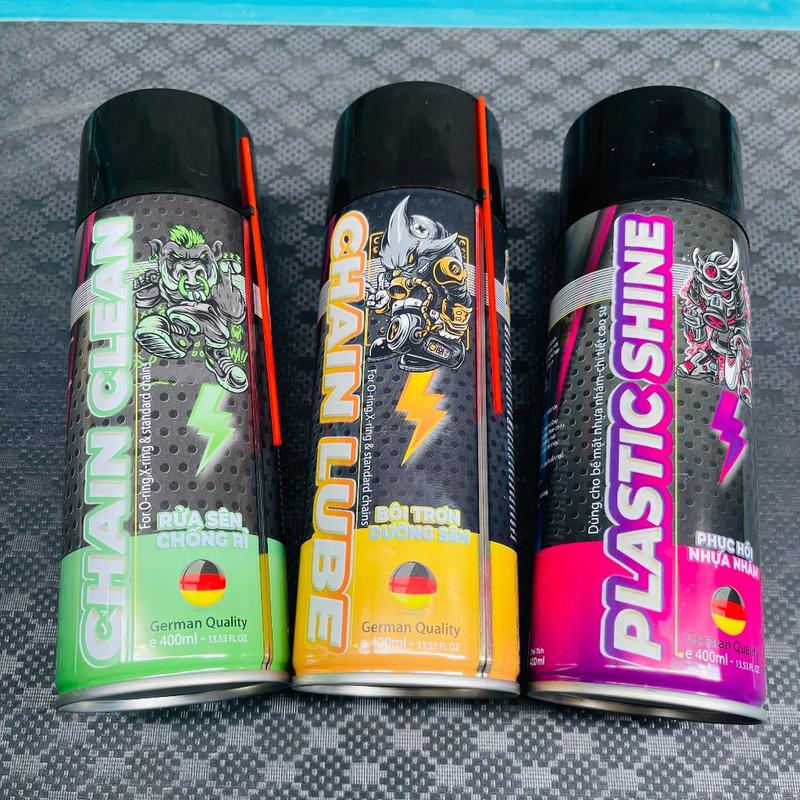 COMBO Phục Hồi Nhựa Nhám SPRAYKING + Dưỡng Sên SPRAYKING + Chai Rửa Sên SPRAYKING 400ml Cho Xe Máy