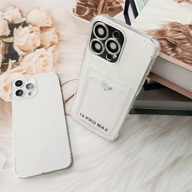 Minimalist Phone Case with Card Slot, Clear Anti-drop Phone Protective Cover, Phone Accessories Compatible with iPhone 16 15 14 13 12 18 7 Plus Pro Max Mini Series, Casing 2