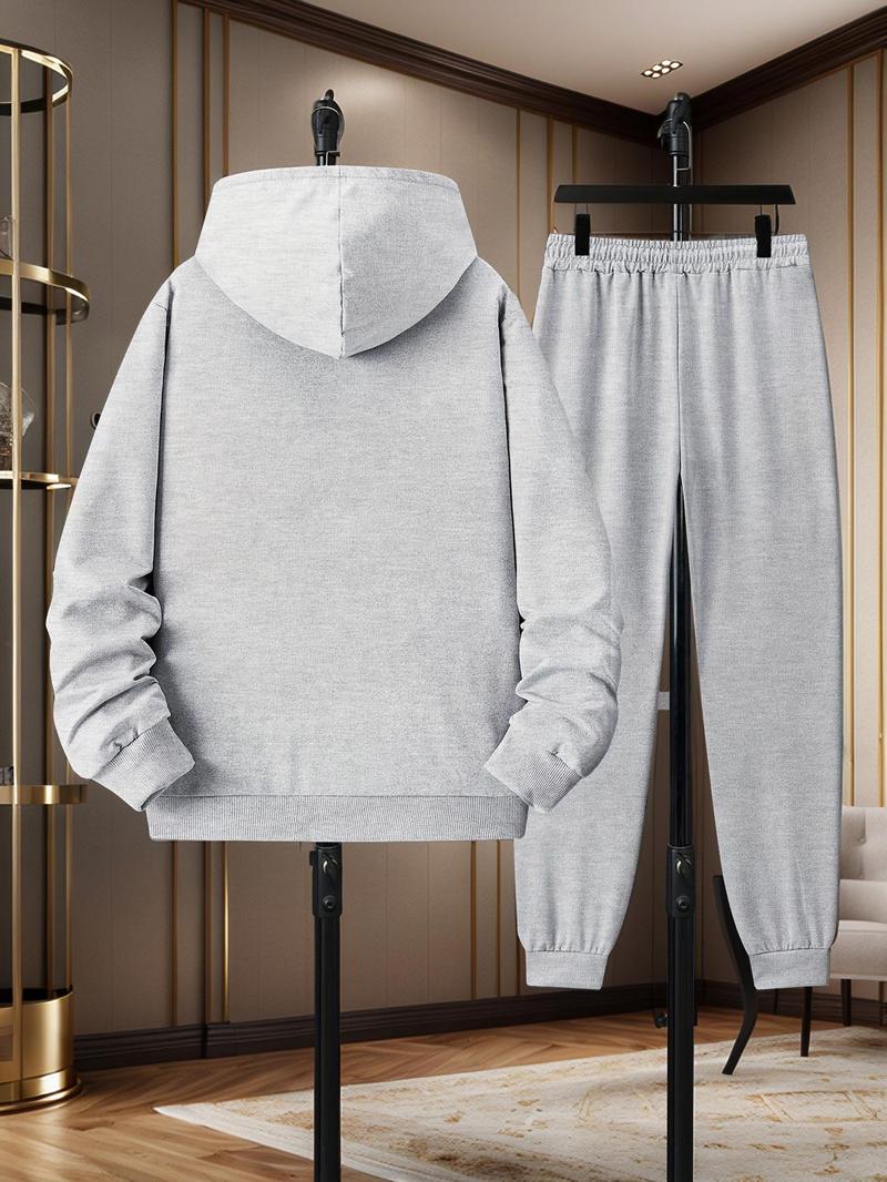 Product Introduction of Men's Solid Zip Up Hoodie & Drawstring Waist Sweatpants Two-Piece Set, Casual Regular Fit Long Sleeve Hooded Sweatshirt & Jogger Pants for Daily Wear, Men's Two-piece Outfits for All Seasons 5