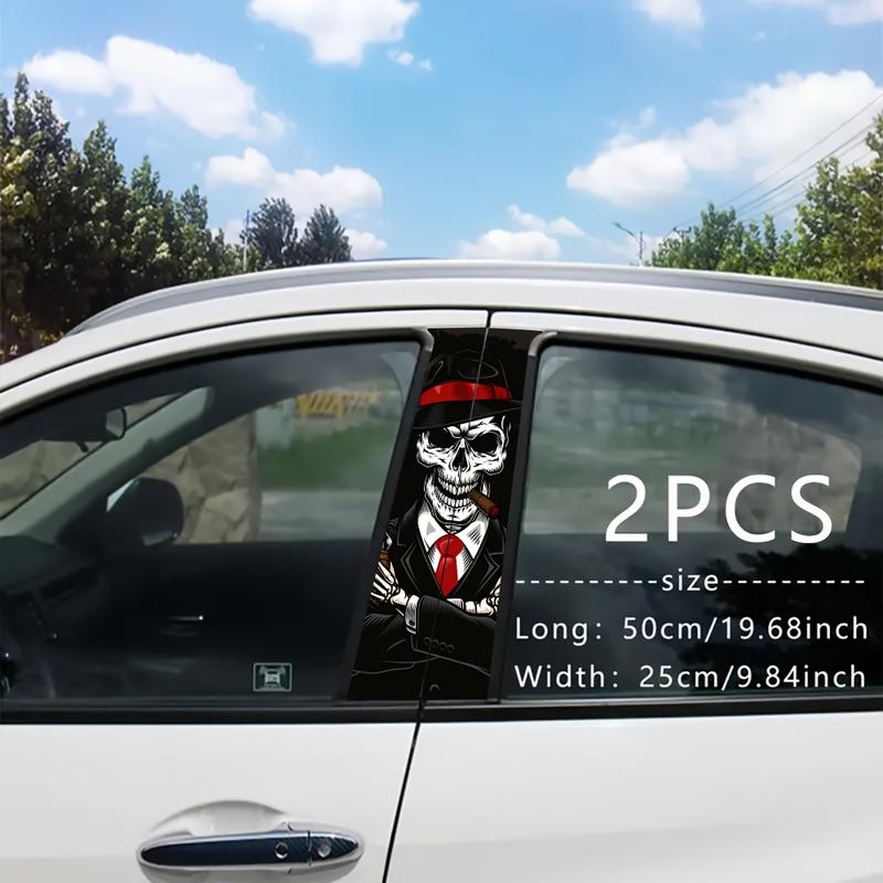 2 Pieces Skull Pattern HD Glossy Vinyl Automobile Sticker-Reusable B- Pillar Stickers, Suitable for Glass, Metal, Etc.-Fantasy Anime Theme, Scratch-Proof Square Car Decoration 3