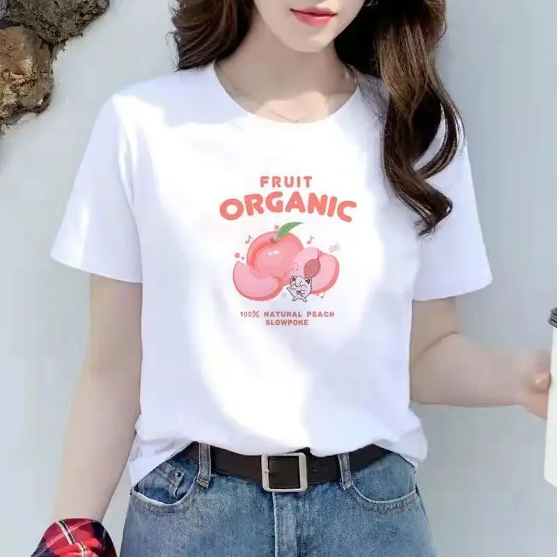 Áo Thun Nữ In Hình, Phong Cách Đơn Giản, Trang Phục Mùa Hè, Ngoại Cỡ, Dáng Rộng Vừa Vặn, Phong Cách Hàn Quốc, Màu Trắng Tinh Khiết, ngắn Tay, Độc Đáo, Thoải Mái, Thanh Lịch, Đẹp