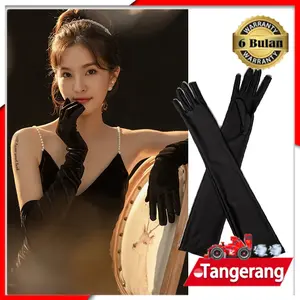 2pcs Sarung Tangan Satin 55cm Gloves Panjang Gloves Satin Hitam Panjang